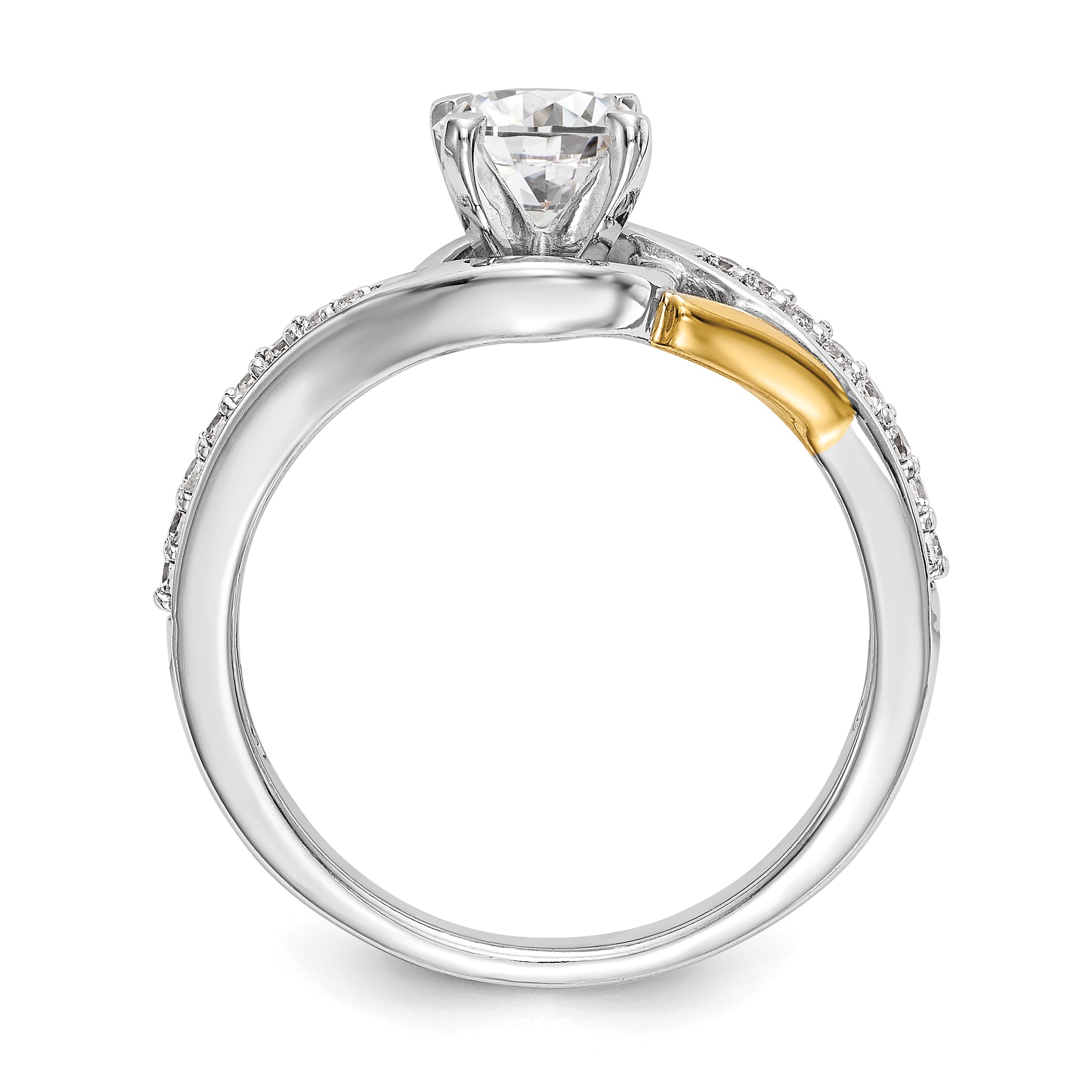 14K Two-Tone Verlobungsring im Bypass-Design mit Krappenfassung und Zirkonia