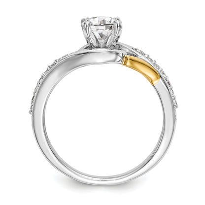 14K Two-Tone Verlobungsring im Bypass-Design mit Krappenfassung und Zirkonia