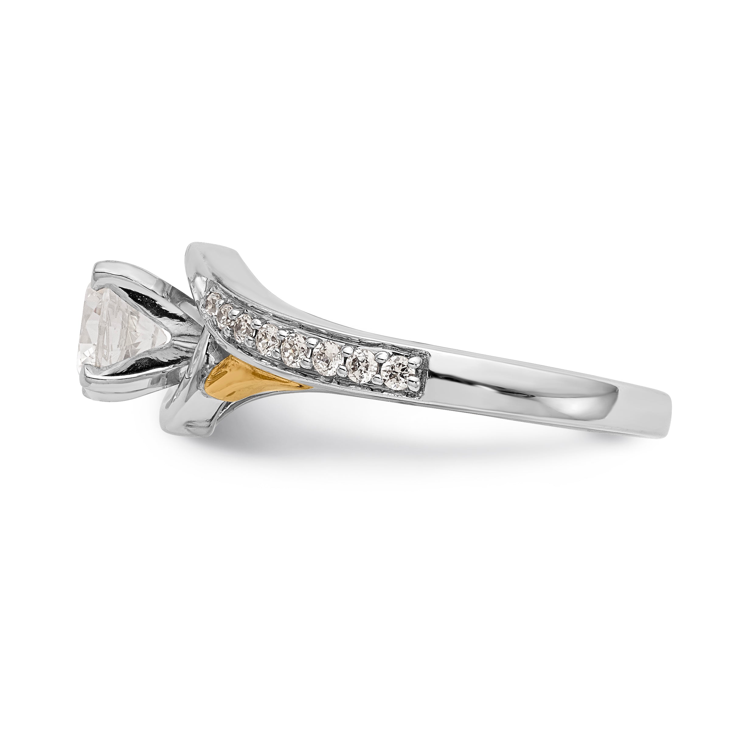 14K Two-Tone Verlobungsring im Bypass-Design mit Krappenfassung und Zirkonia
