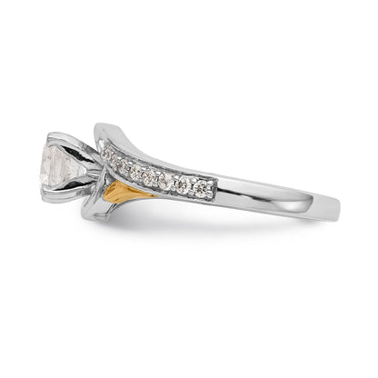 14K Two-Tone Verlobungsring im Bypass-Design mit Krappenfassung und Zirkonia