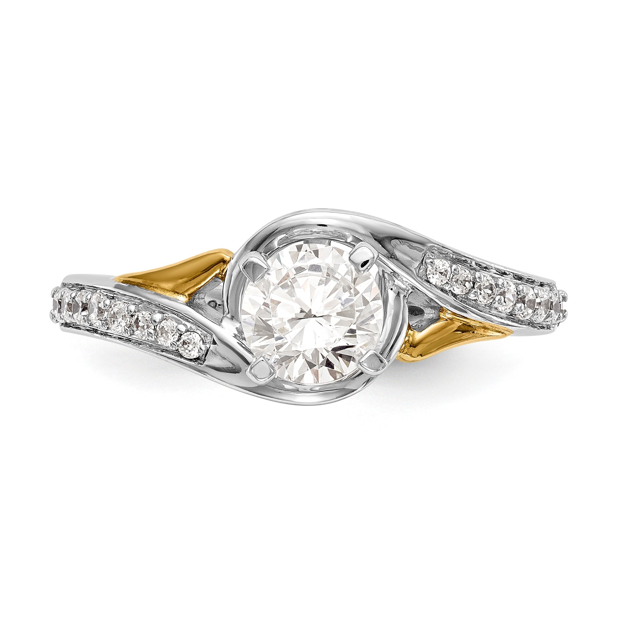 14K Two-Tone Verlobungsring im Bypass-Design mit Krappenfassung und Zirkonia