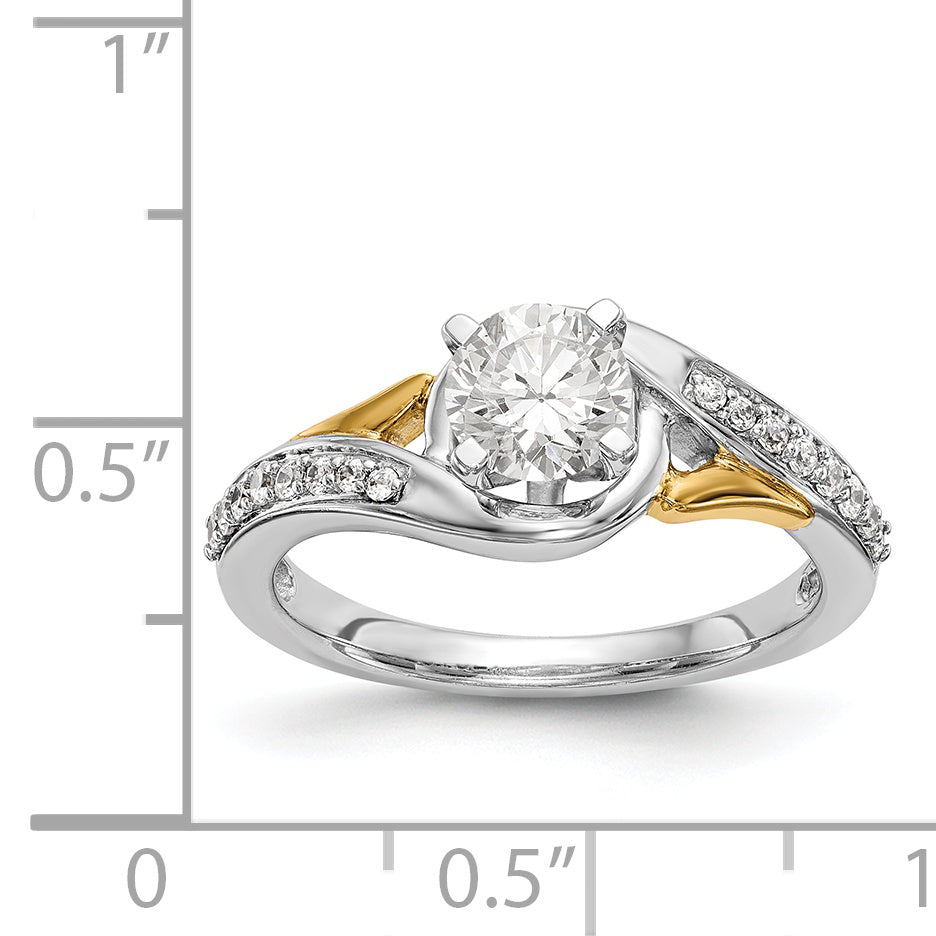 14K Two-Tone Verlobungsring im Bypass-Design mit Krappenfassung und Zirkonia