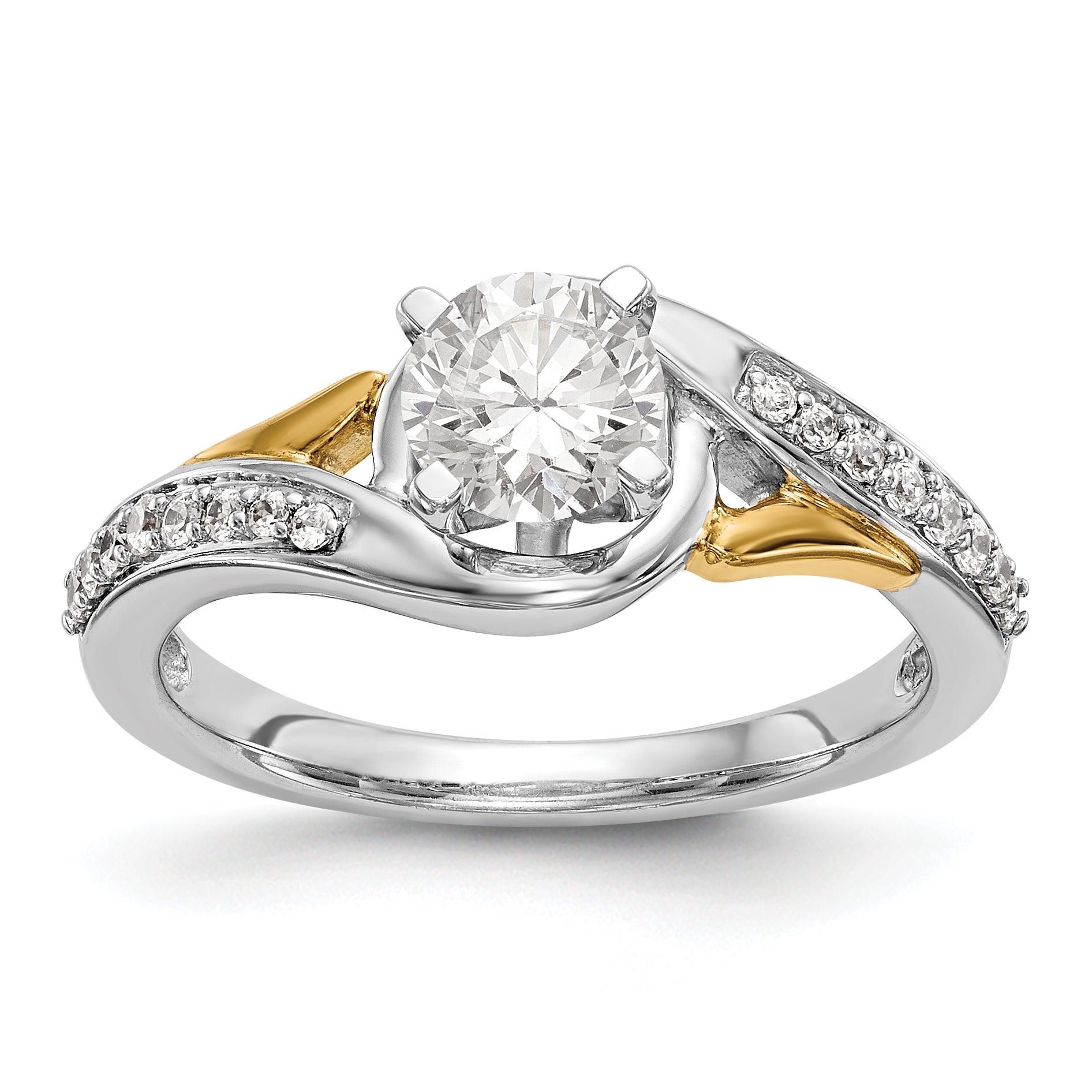 14K Two-Tone Verlobungsring im Bypass-Design mit Krappenfassung und Zirkonia