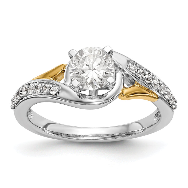 14K Two-Tone Gold Verlobungsring im Bypass-Design mit Krappenfassung und Zirkonia