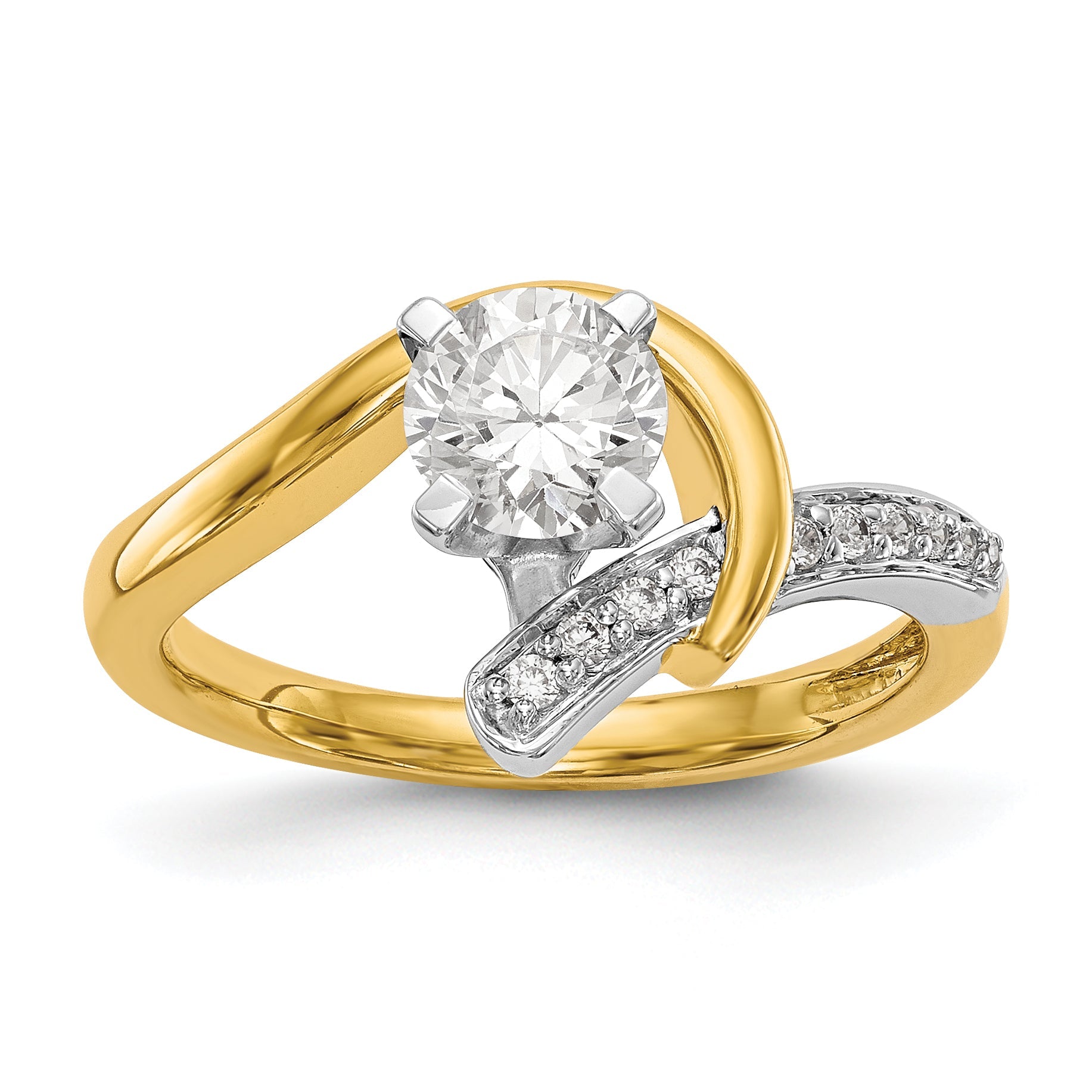 14K Bicolor Verlobungsring mit Zirkonia im Überkreuz-Design