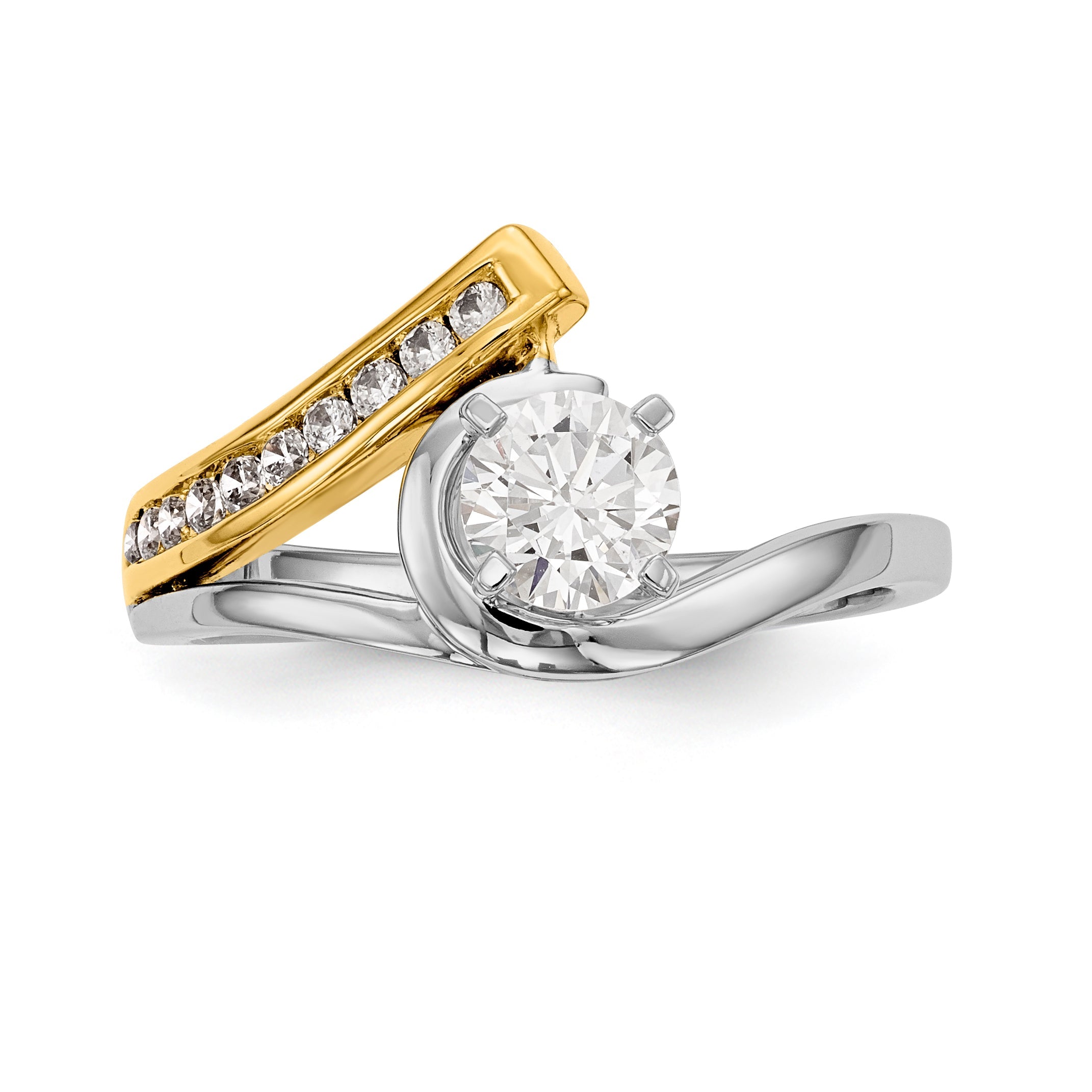 14K Bicolor Verlobungsring-Fassung mit Zirkonia im Überkreuz-Design