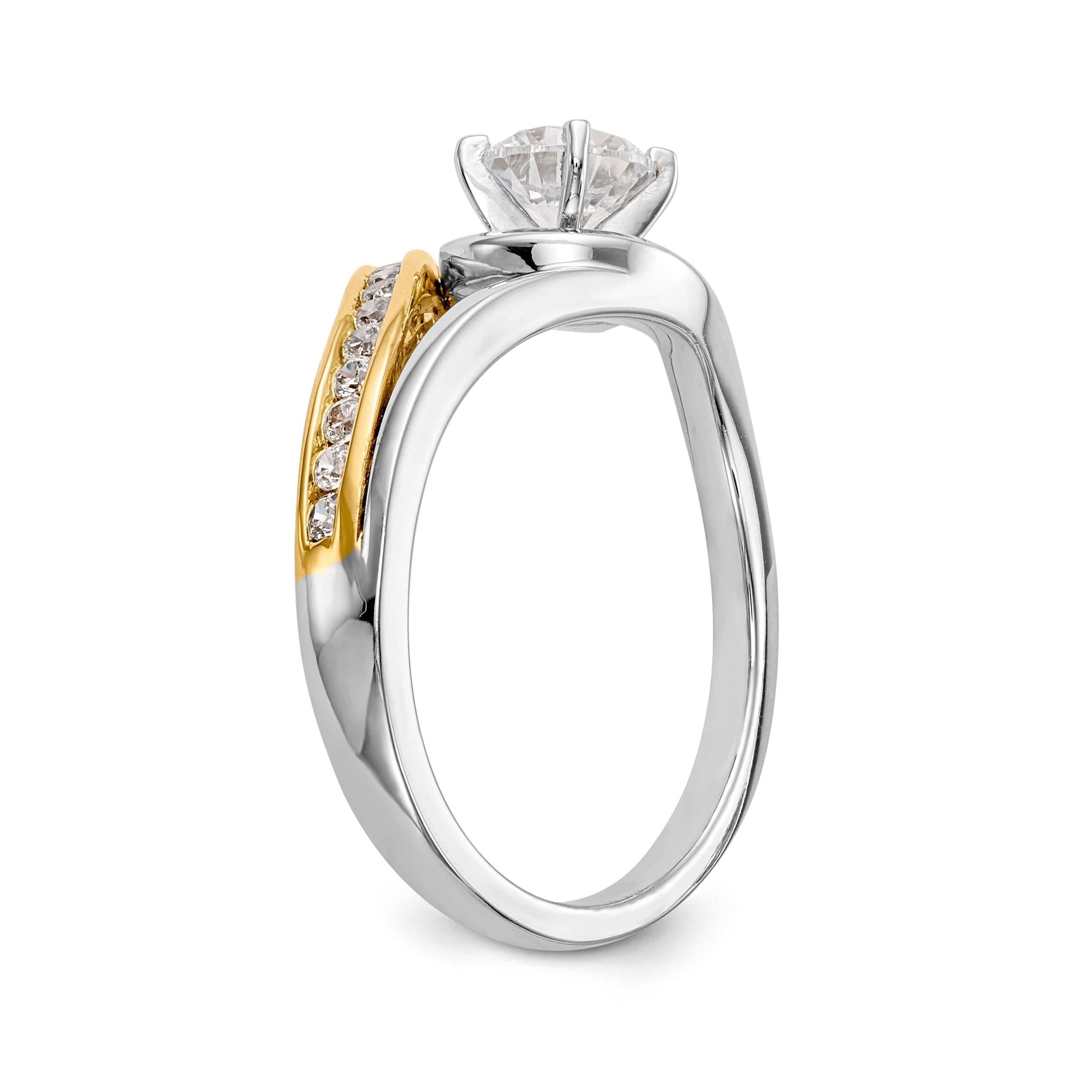 14K Bicolor Verlobungsring-Fassung mit Zirkonia im Überkreuz-Design