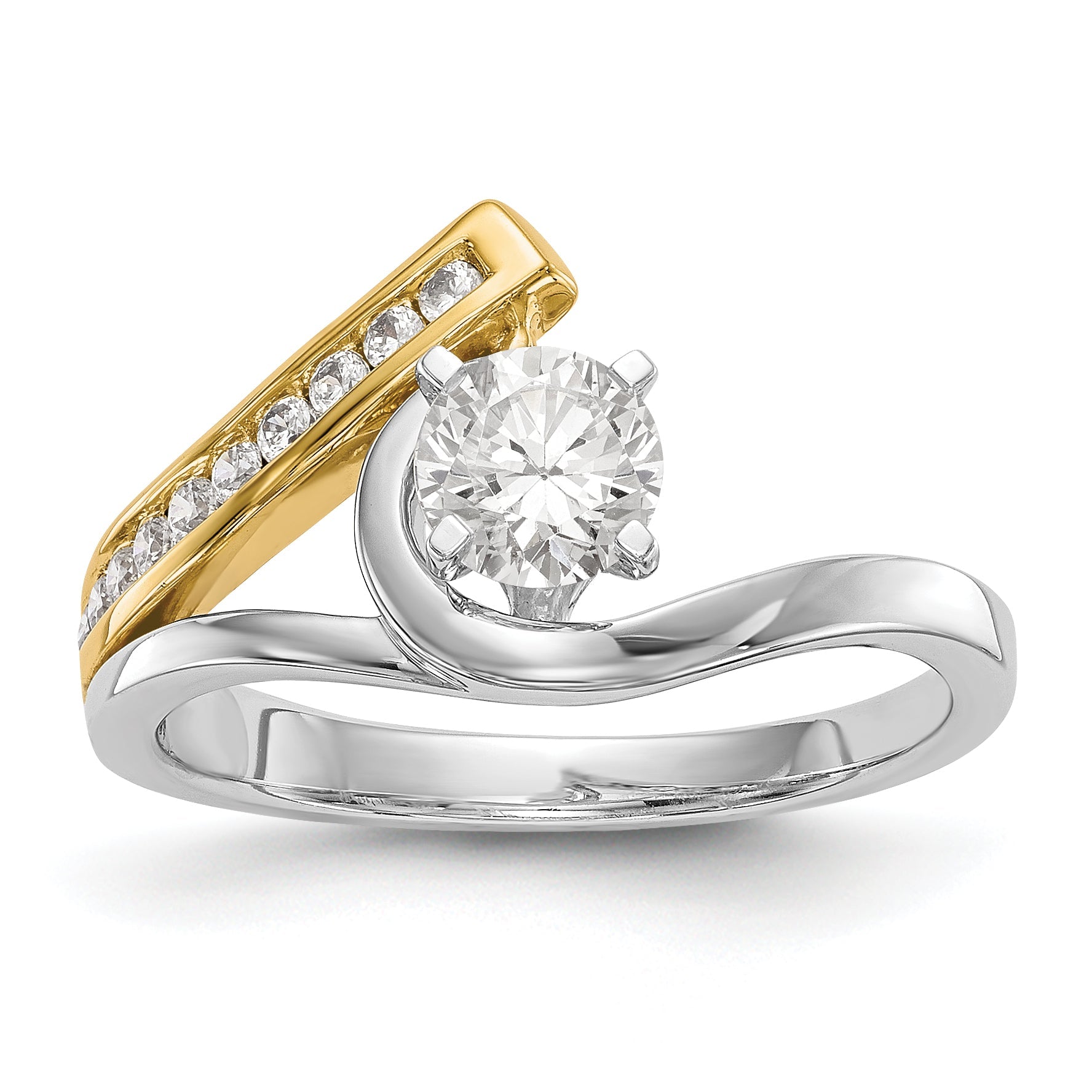 14K Bicolor Verlobungsring-Fassung mit Zirkonia im Überkreuz-Design