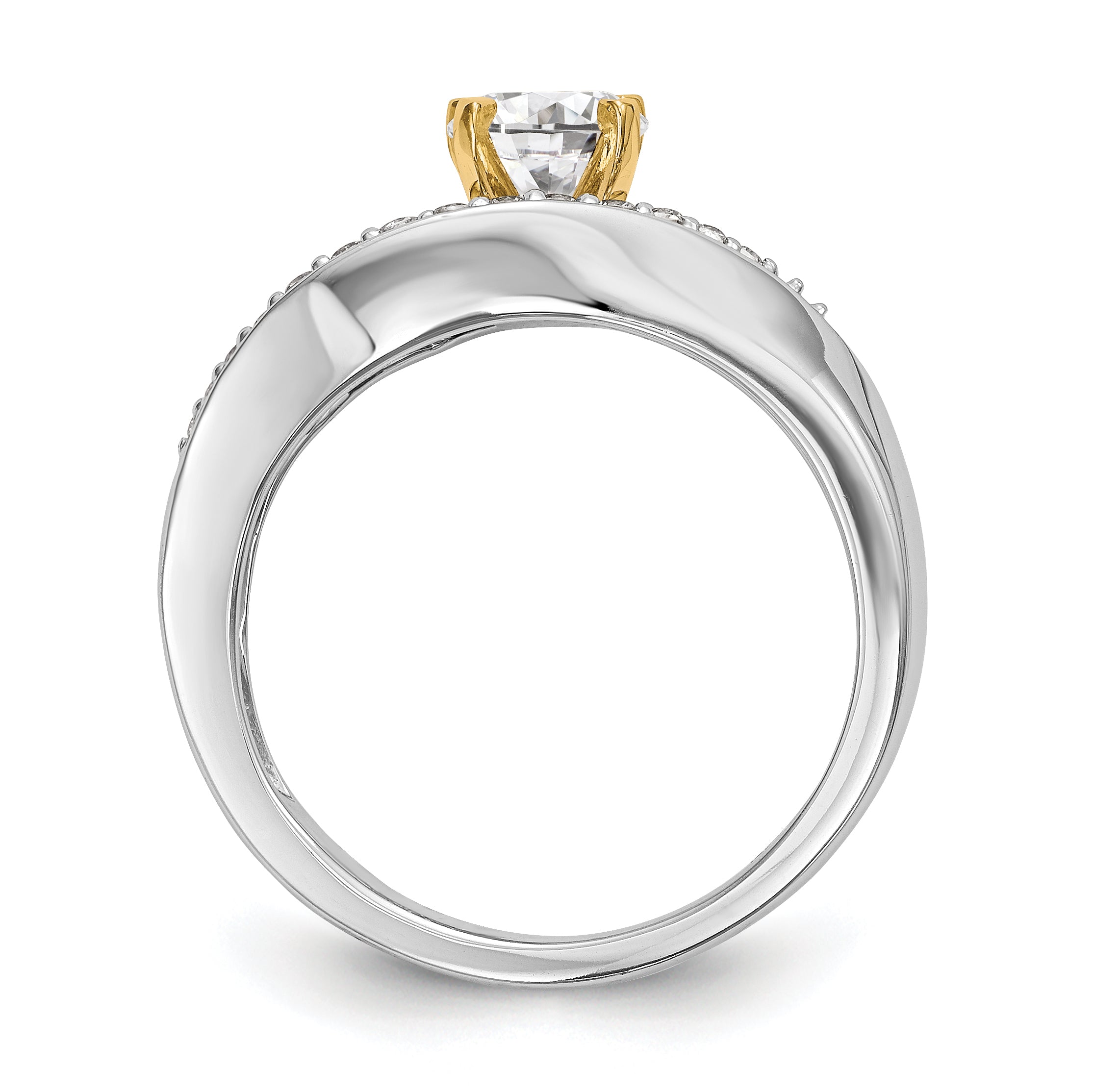 14K Bicolor Verlobungsring mit Krappenfassung und Zirkonia im Überkreuz-Design