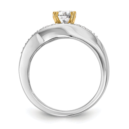 14K Bicolor Verlobungsring mit Krappenfassung und Zirkonia im Überkreuz-Design