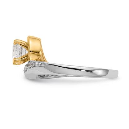 14K Bicolor Verlobungsring mit Krappenfassung und Zirkonia im Überkreuz-Design