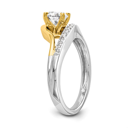 14K Bicolor Verlobungsring mit Krappenfassung und Zirkonia im Überkreuz-Design