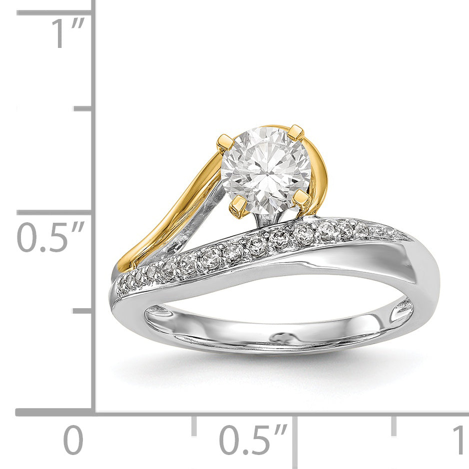14K Bicolor Verlobungsring mit Krappenfassung und Zirkonia im Überkreuz-Design
