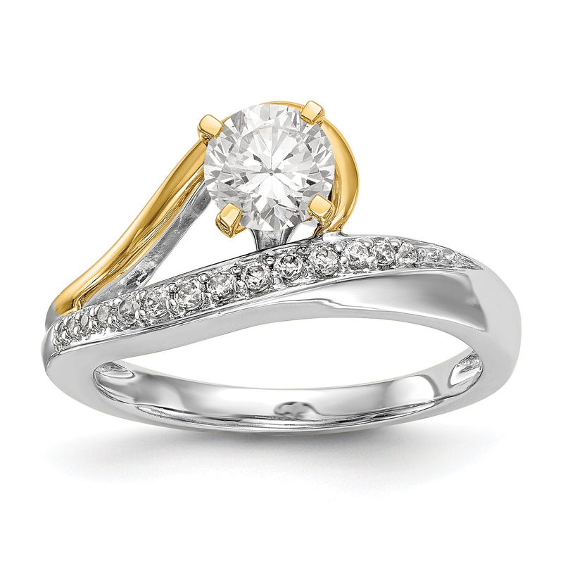 14K Bicolor Verlobungsring mit Krappenfassung und Zirkonia im Überkreuz-Design