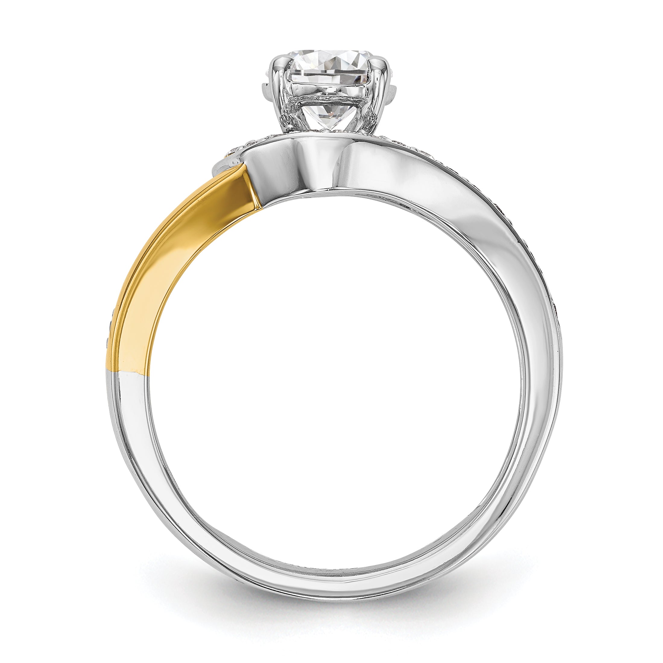 14K Bicolor Verlobungsring mit Peg-Fassung und simuliertem Diamant im Überkreuz-Design