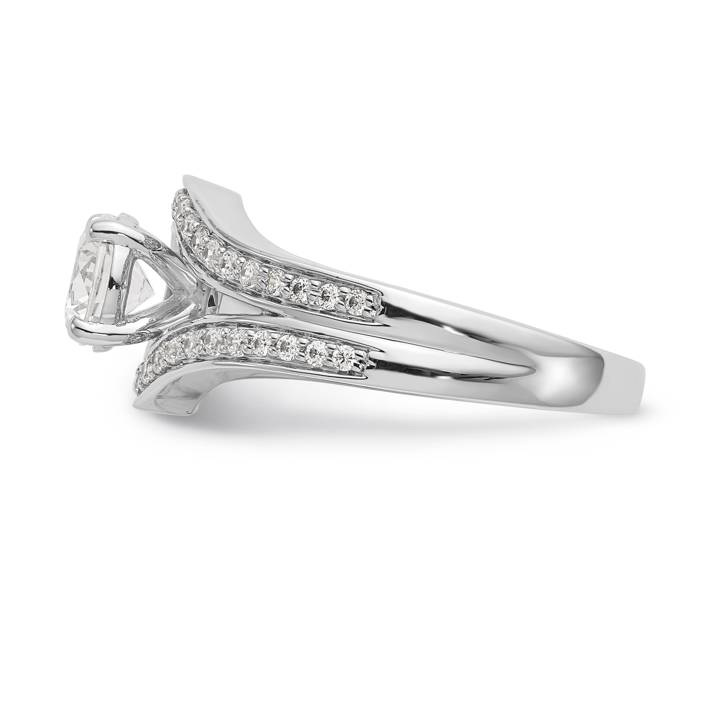 14K Bicolor Verlobungsring mit Peg-Fassung und simuliertem Diamant im Überkreuz-Design
