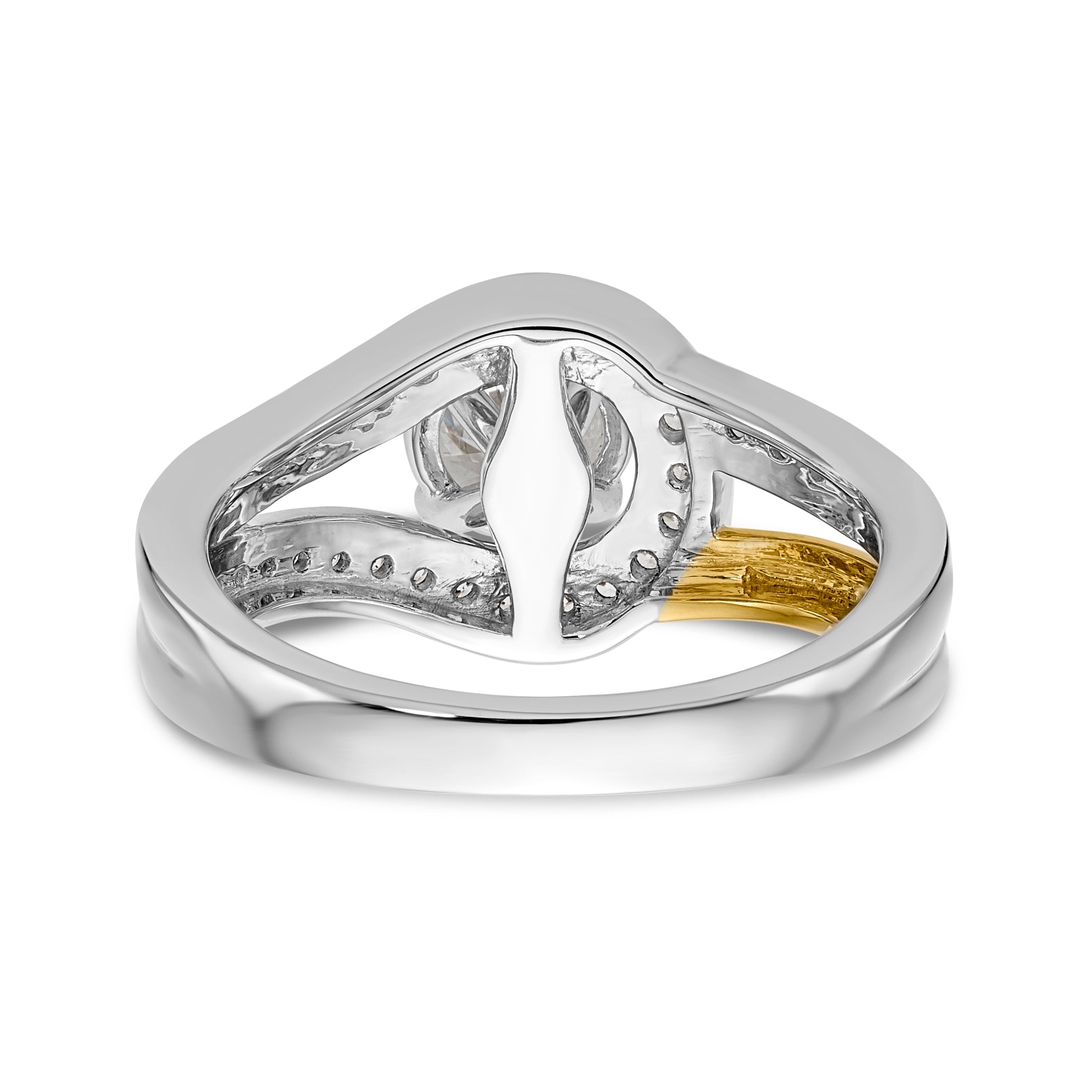14K Bicolor Verlobungsring mit Peg-Fassung und simuliertem Diamant im Überkreuz-Design