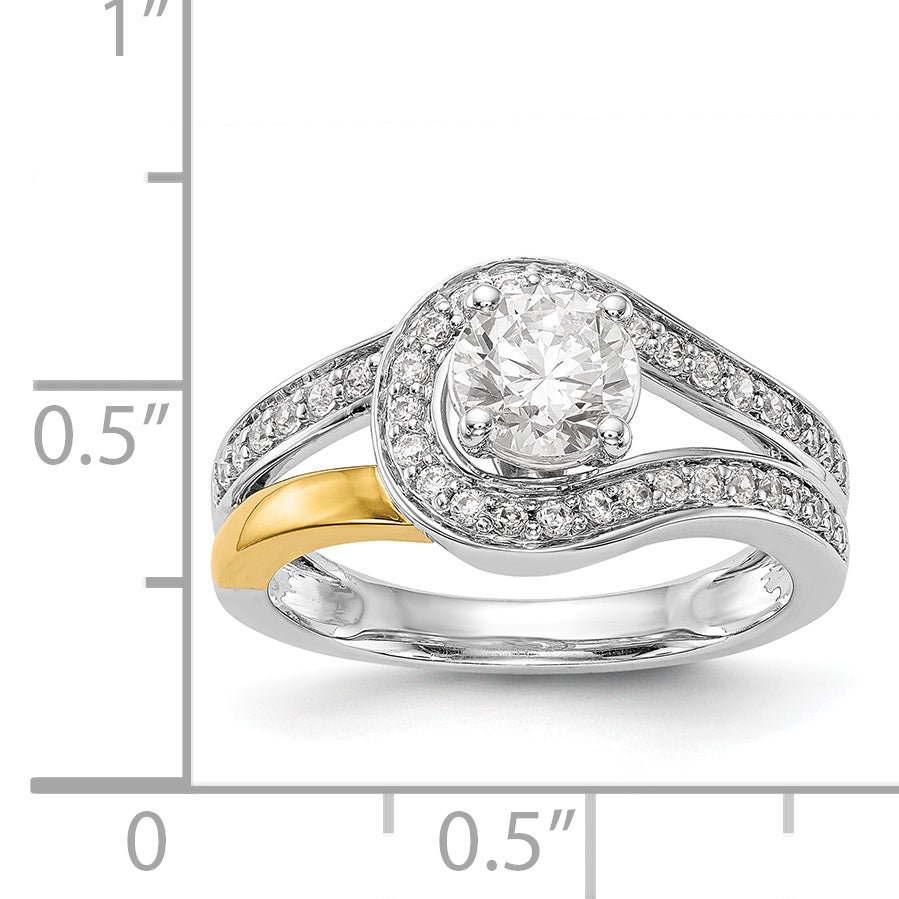 14K Bicolor Verlobungsring mit Peg-Fassung und simuliertem Diamant im Überkreuz-Design