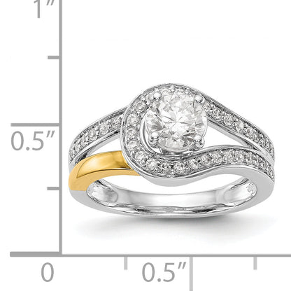 14K Bicolor Verlobungsring mit Peg-Fassung und simuliertem Diamant im Überkreuz-Design