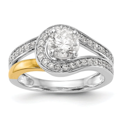 14K Bicolor Verlobungsring mit Peg-Fassung und simuliertem Diamant im Überkreuz-Design