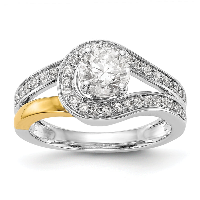 14K Bicolor Verlobungsring mit Peg-Fassung und simuliertem Diamant im Überkreuz-Design