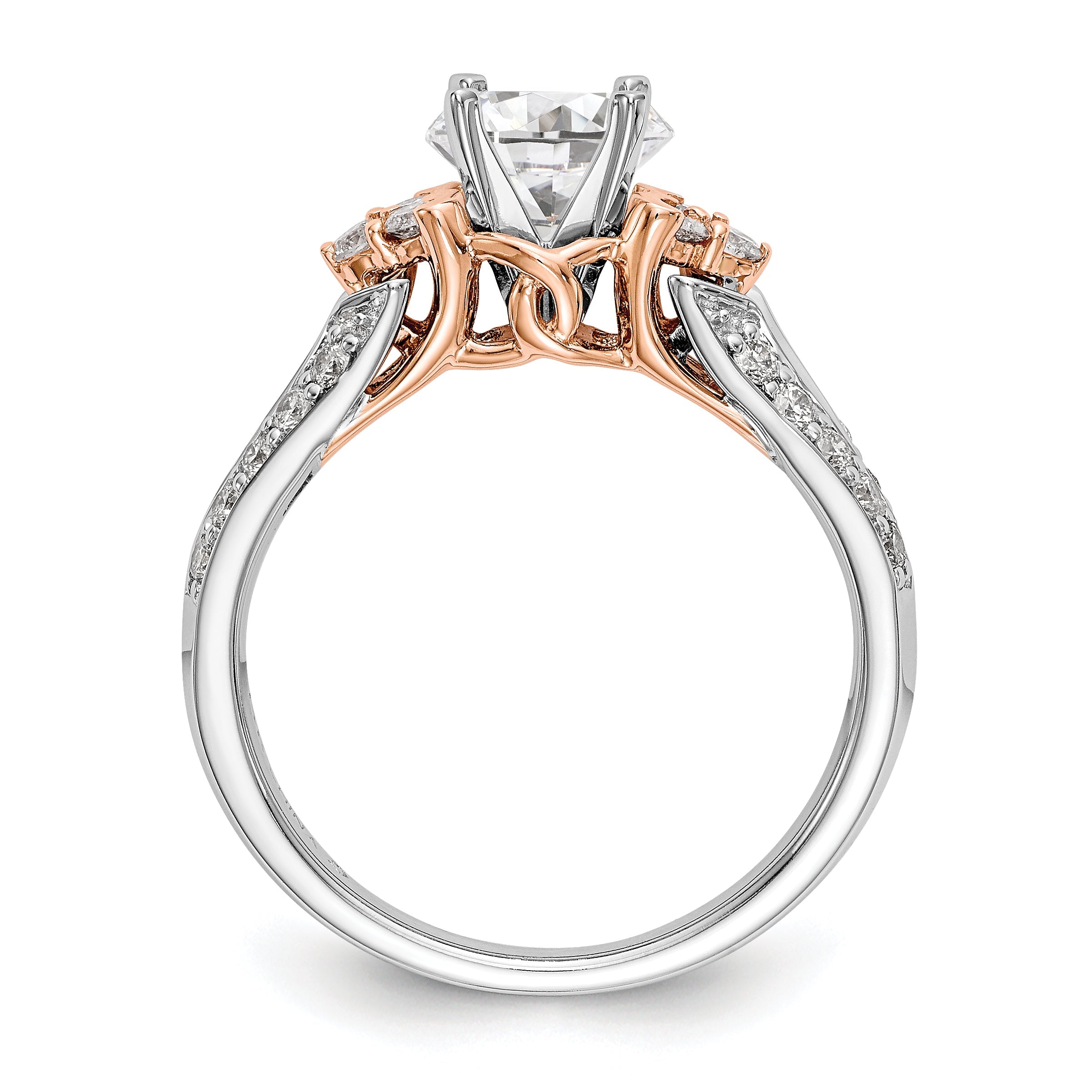 14K Bicolor Verlobungsring mit Zirkonia im Bypass-Design, rhodiniert