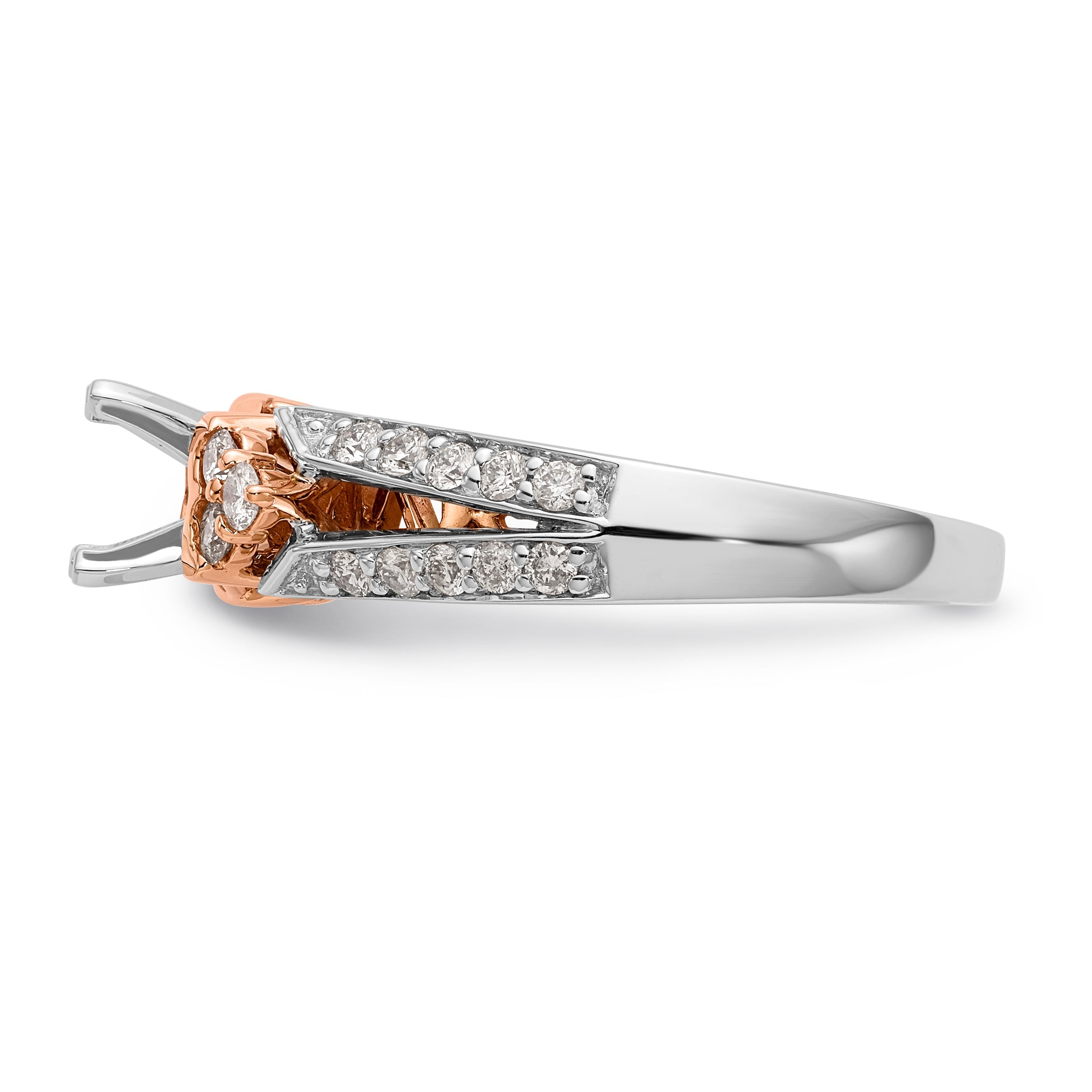 14K Bicolor Verlobungsring mit Zirkonia im Bypass-Design, rhodiniert