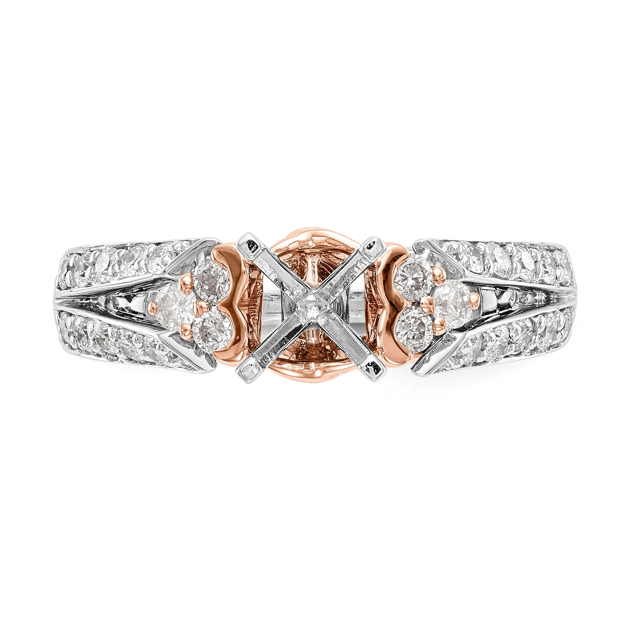 14K Bicolor Verlobungsring mit Zirkonia im Bypass-Design, rhodiniert