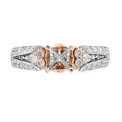 14K Bicolor Verlobungsring mit Zirkonia im Bypass-Design, rhodiniert