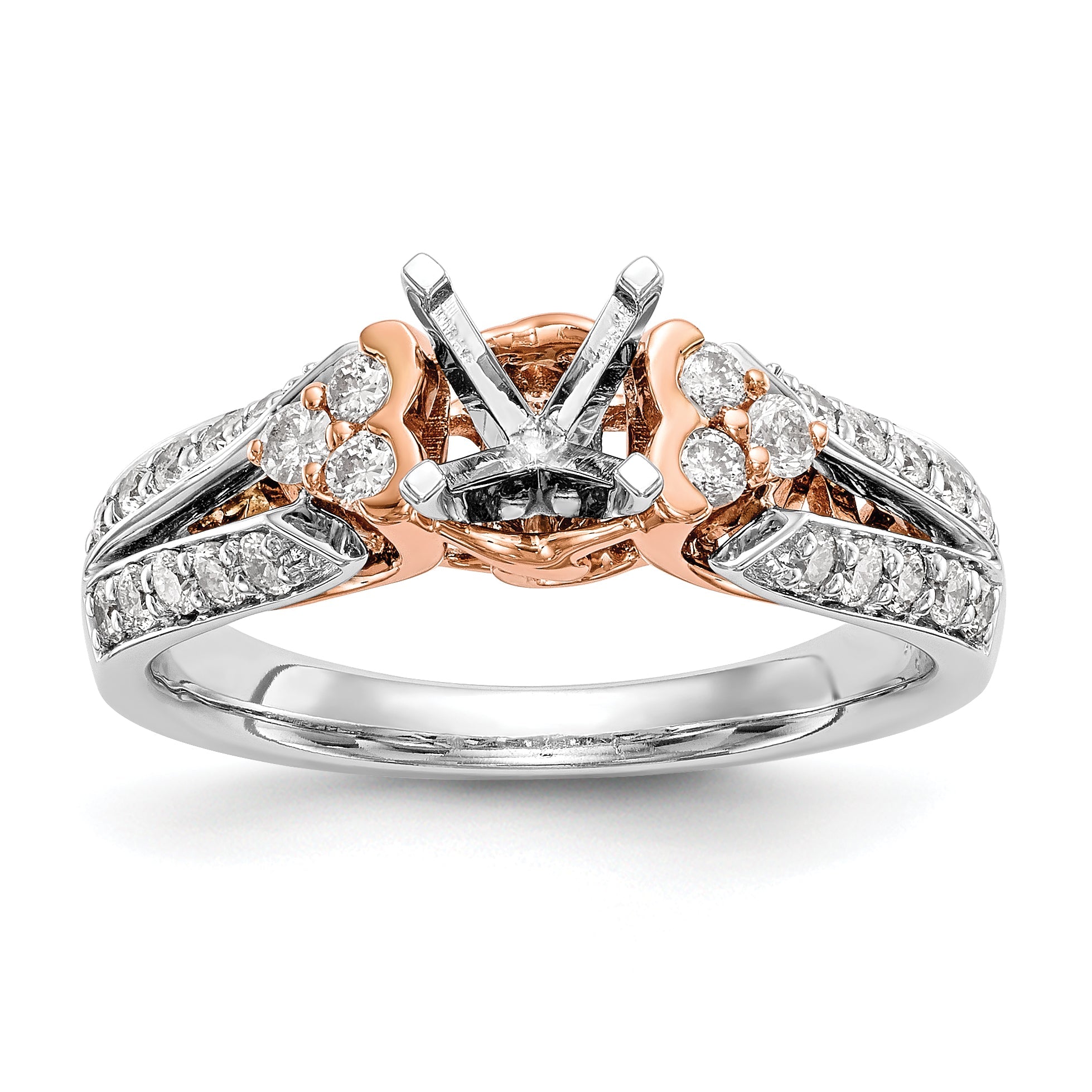 14K Bicolor Verlobungsring mit Zirkonia im Bypass-Design, rhodiniert