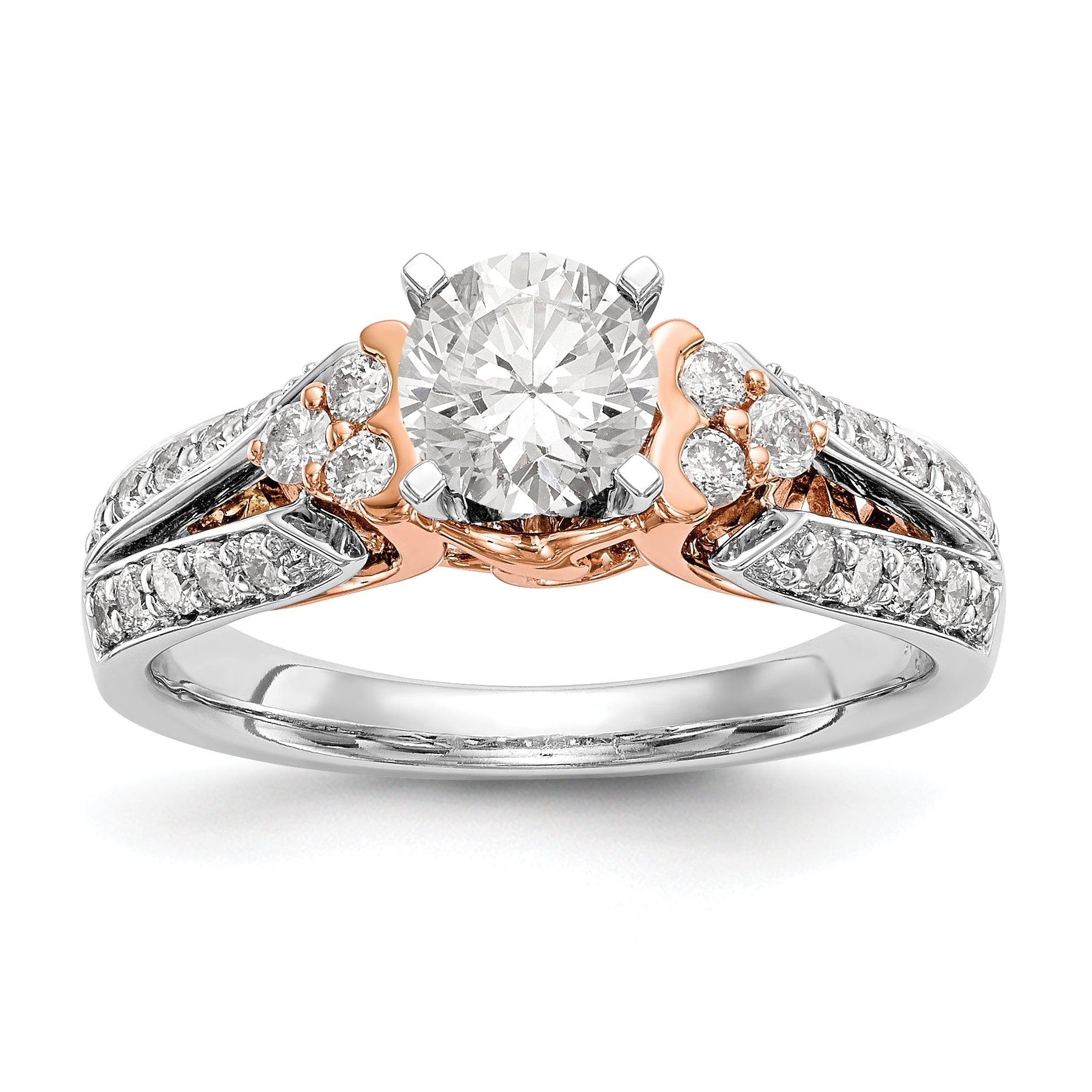 14K Bicolor Verlobungsring mit Zirkonia im Bypass-Design, rhodiniert