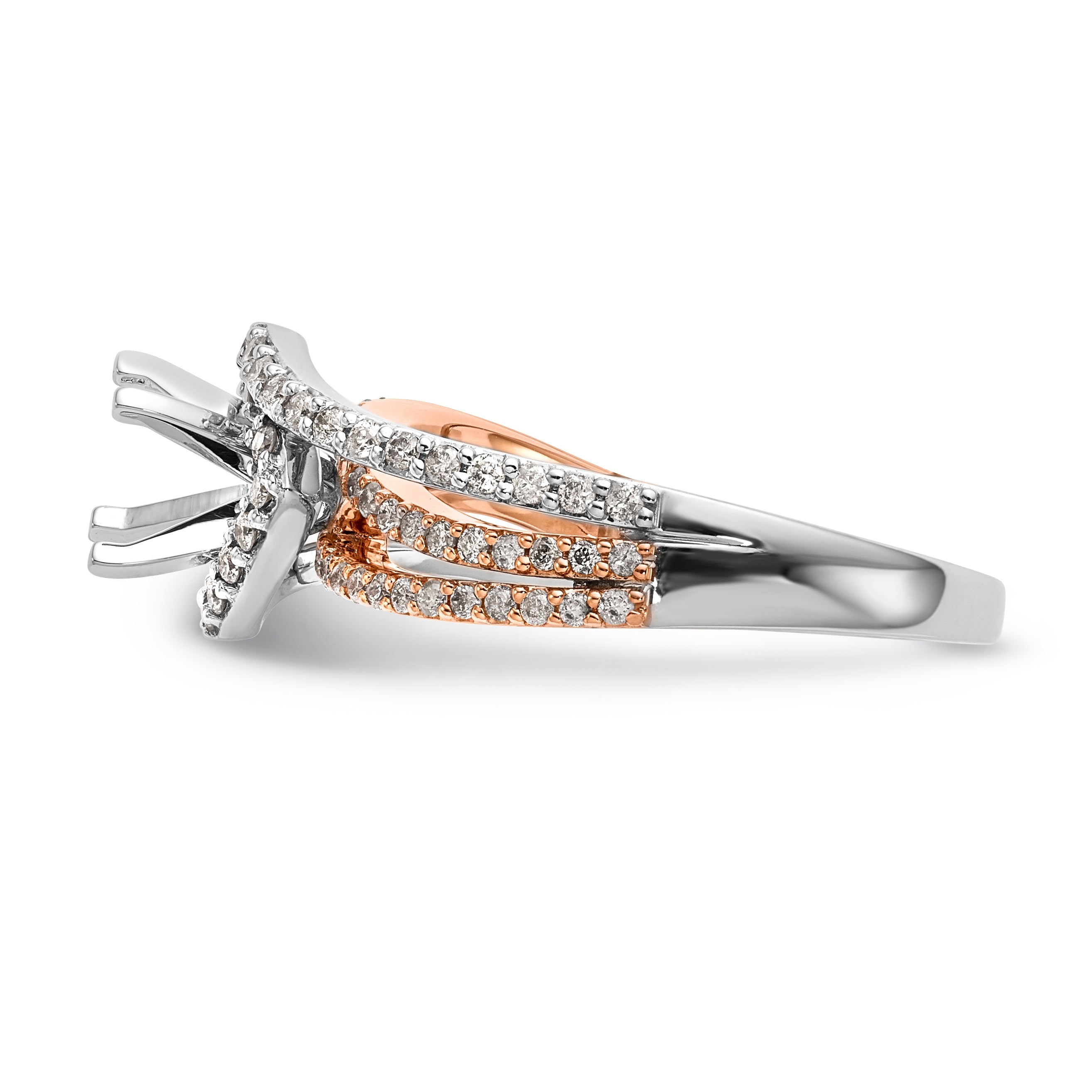 14K Bicolor Verlobungsring mit Zirkonia im Überkreuz-Design, Peg-Fassung