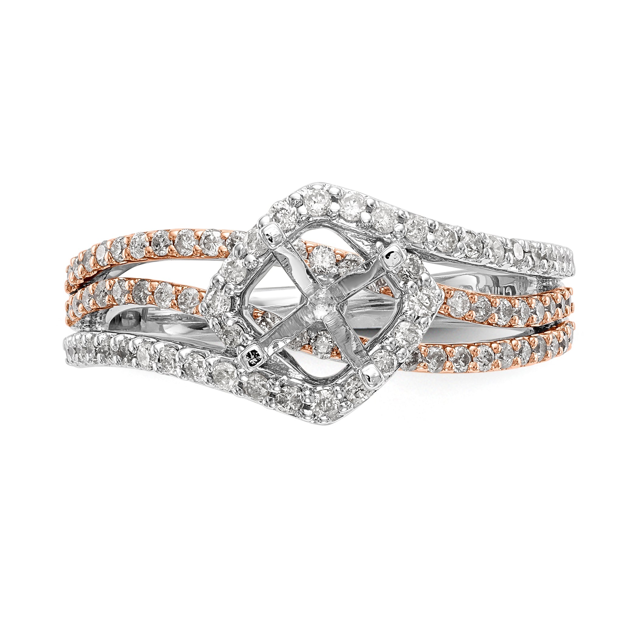 14K Bicolor Verlobungsring mit Zirkonia im Überkreuz-Design, Peg-Fassung