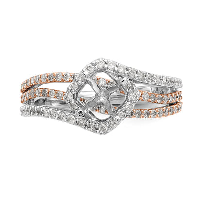 14K Bicolor Verlobungsring mit Zirkonia im Überkreuz-Design, Peg-Fassung