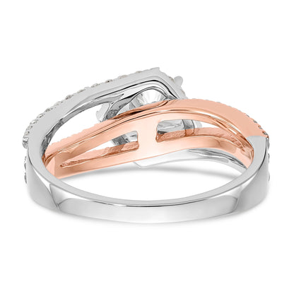 14K Bicolor Verlobungsring mit Zirkonia im Überkreuz-Design, Peg-Fassung