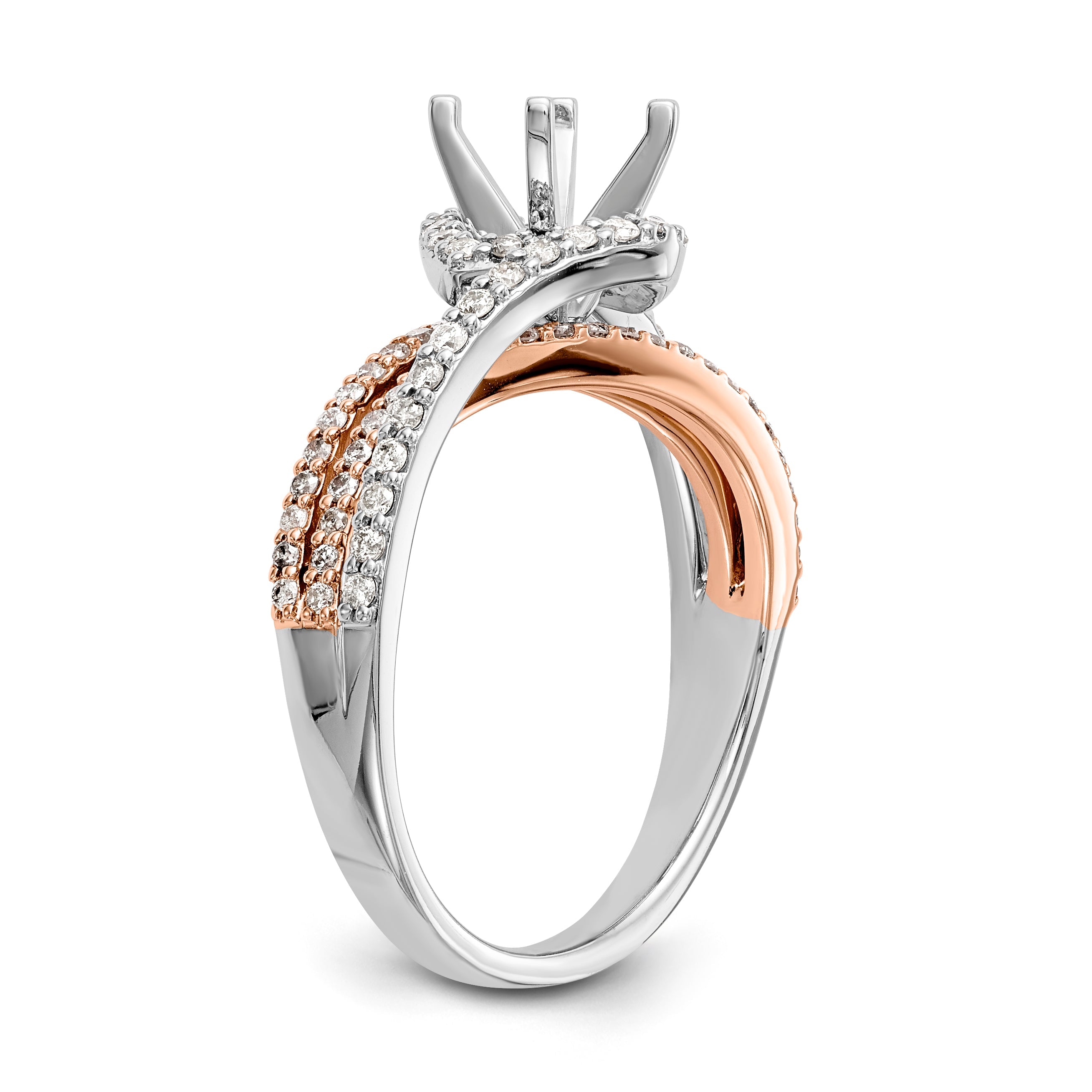 14K Bicolor Verlobungsring mit Zirkonia im Überkreuz-Design, Peg-Fassung
