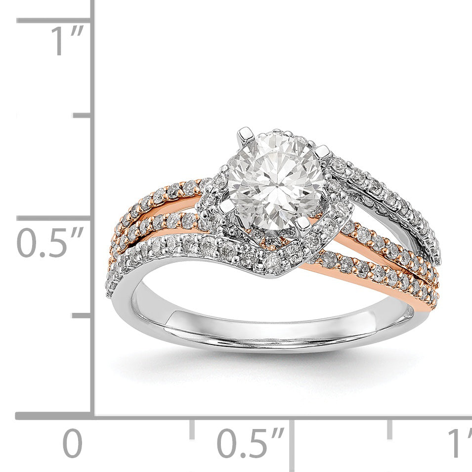 14K Bicolor Verlobungsring mit Zirkonia im Überkreuz-Design, Peg-Fassung