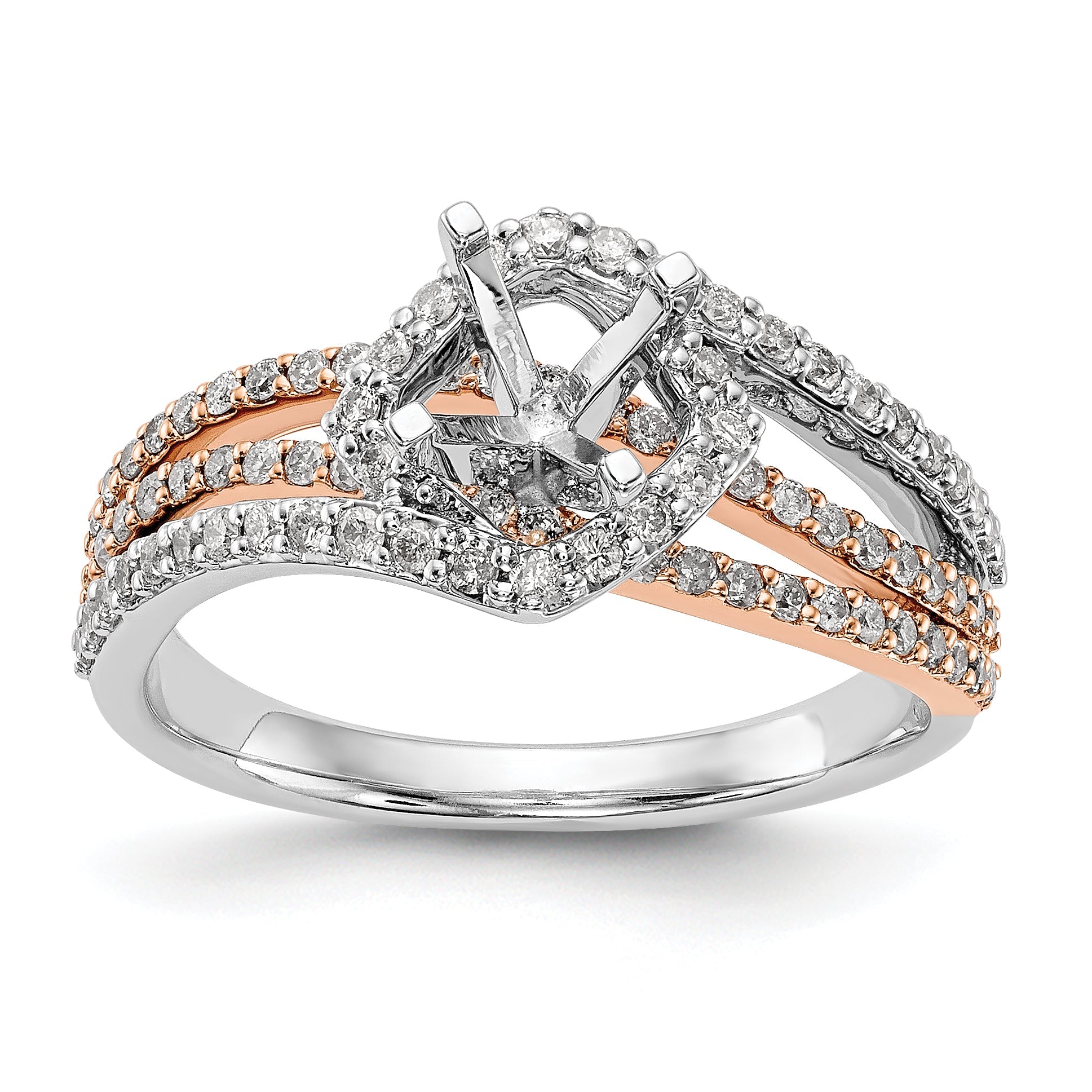 14K Bicolor Verlobungsring mit Zirkonia im Überkreuz-Design, Peg-Fassung