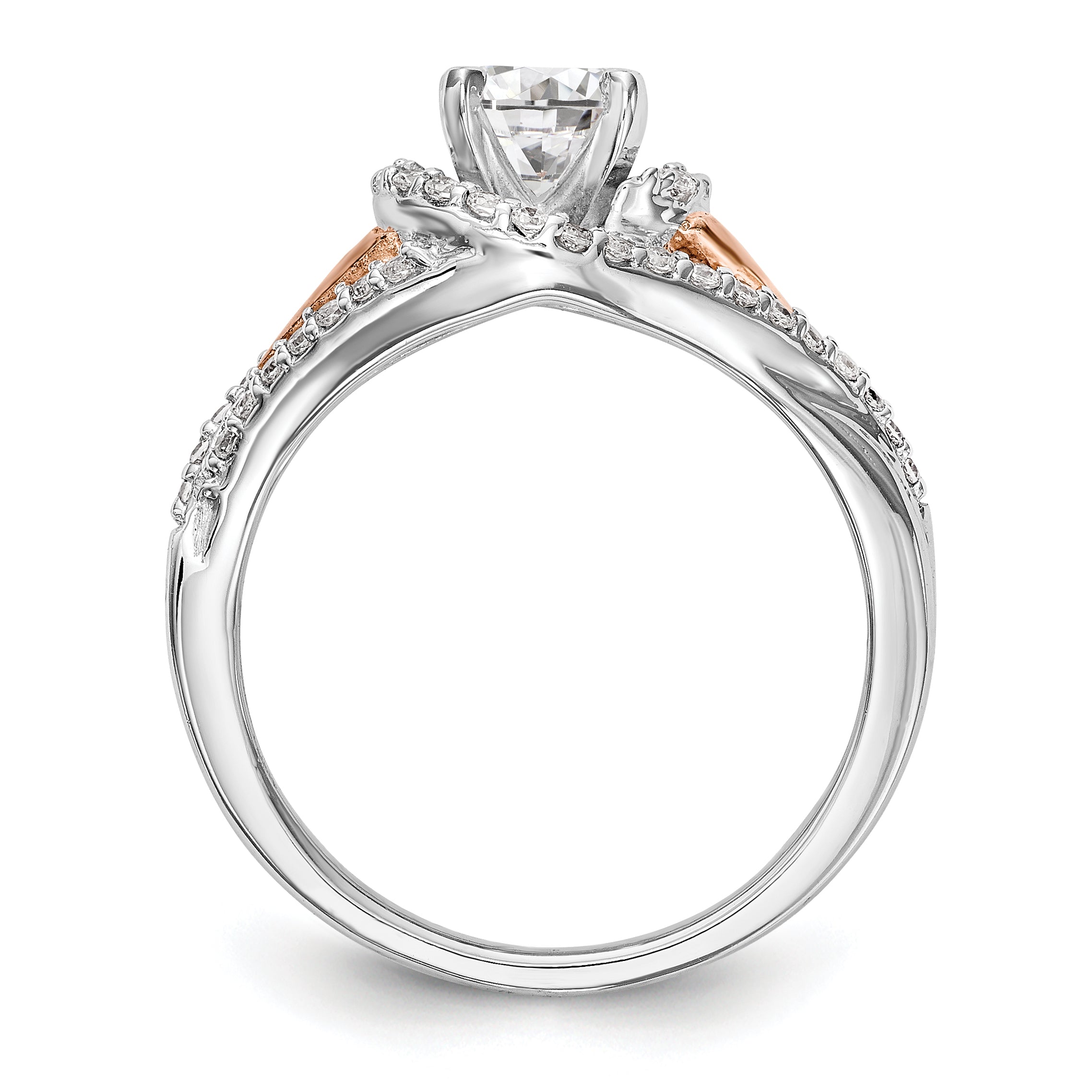 14K Bicolor Verlobungsring mit Peg-Fassung und Zirkonia im Überkreuz-Design