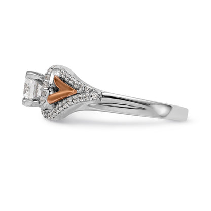14K Bicolor Verlobungsring mit Peg-Fassung und Zirkonia im Überkreuz-Design