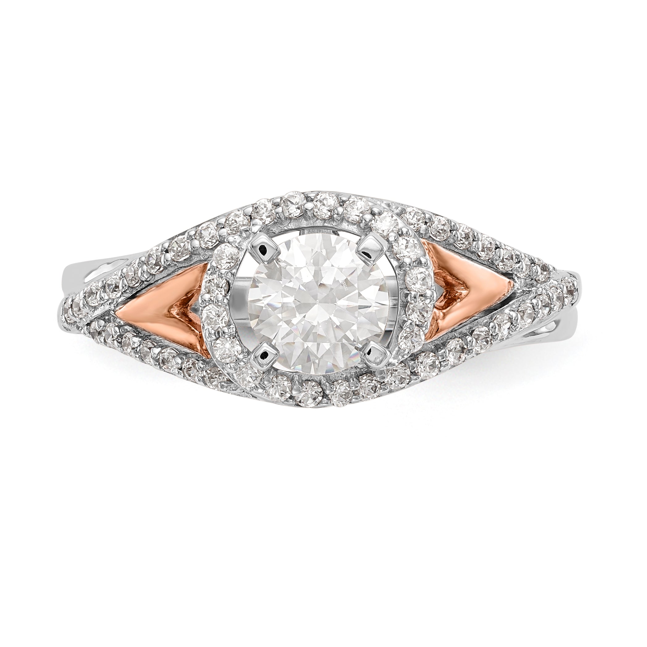 14K Bicolor Verlobungsring mit Peg-Fassung und Zirkonia im Überkreuz-Design