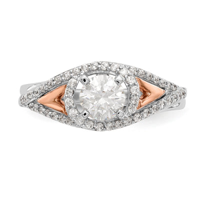 14K Bicolor Verlobungsring mit Peg-Fassung und Zirkonia im Überkreuz-Design