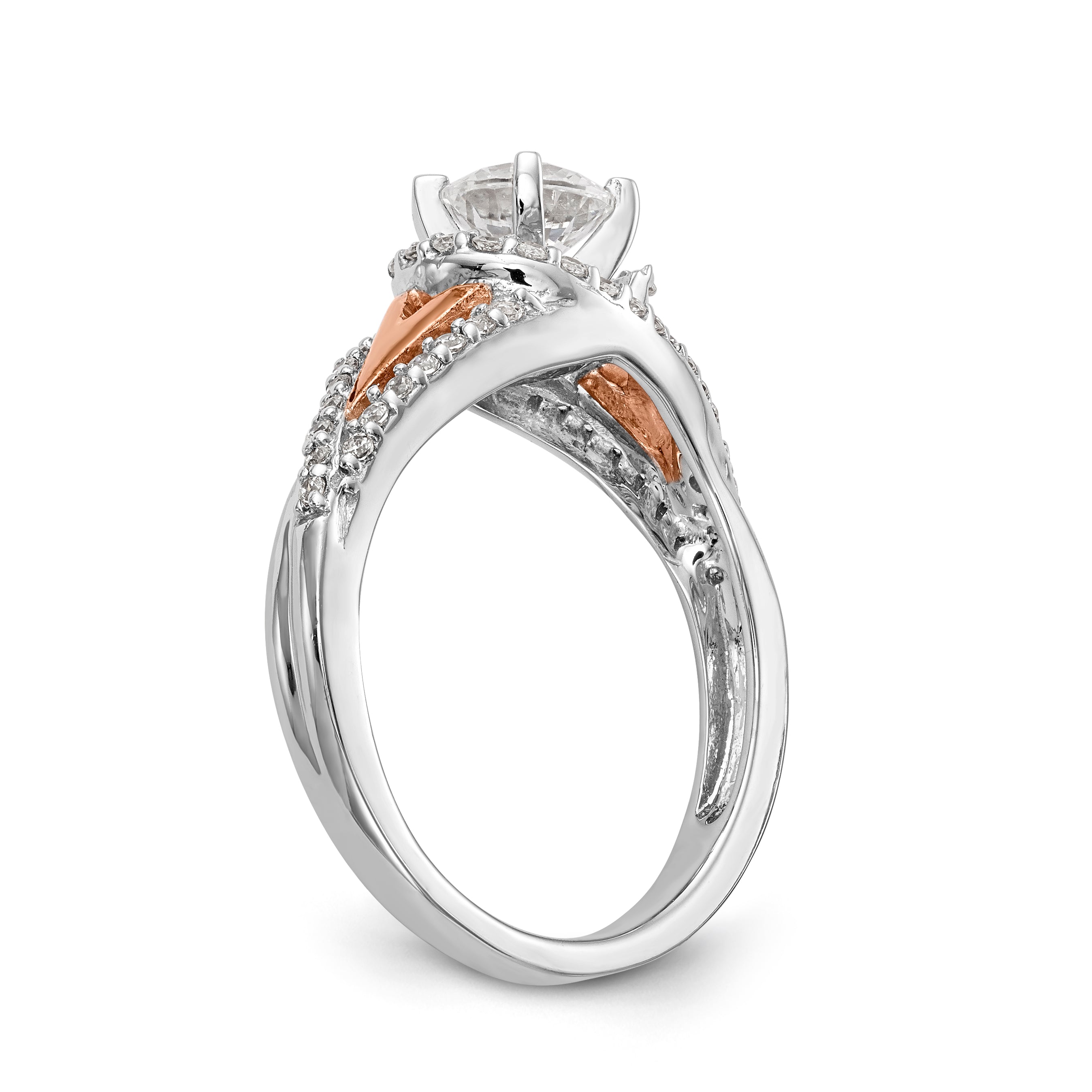 14K Bicolor Verlobungsring mit Peg-Fassung und Zirkonia im Überkreuz-Design