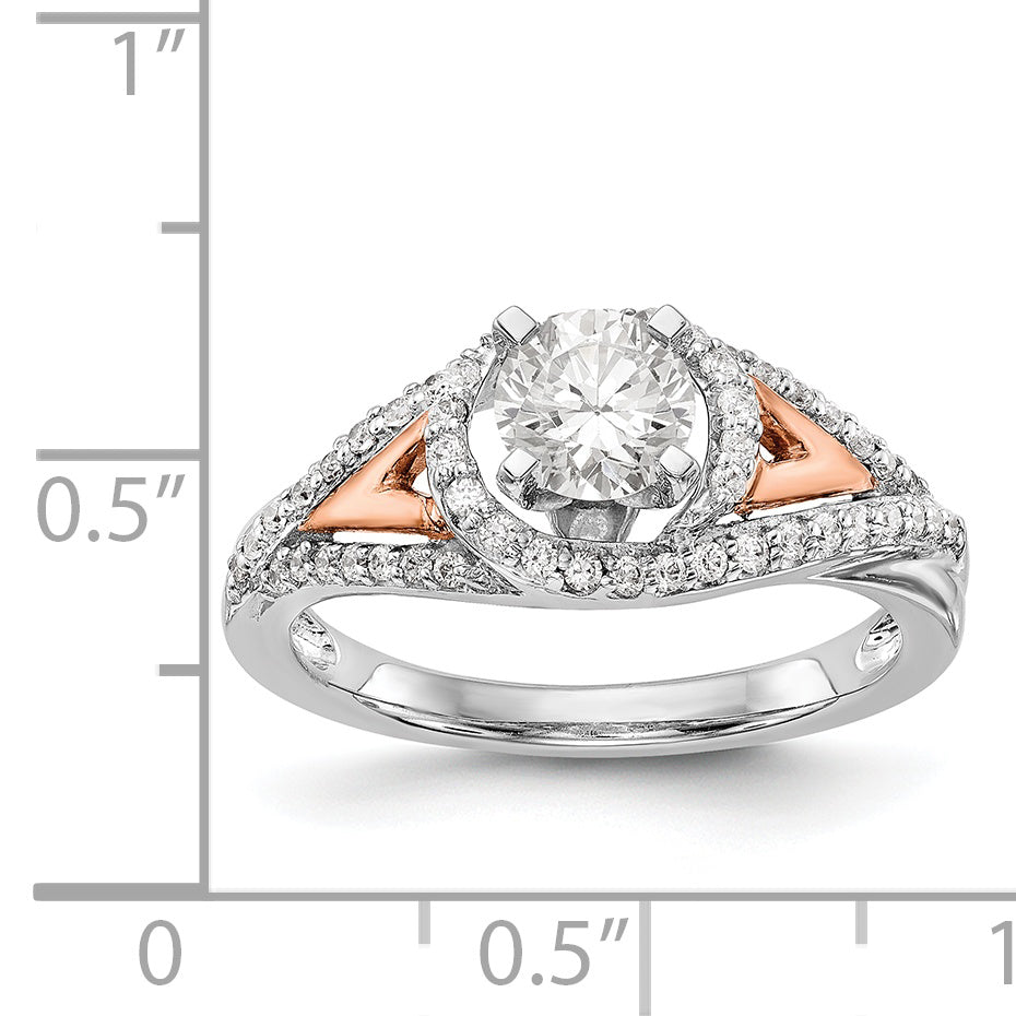 14K Bicolor Verlobungsring mit Peg-Fassung und Zirkonia im Überkreuz-Design