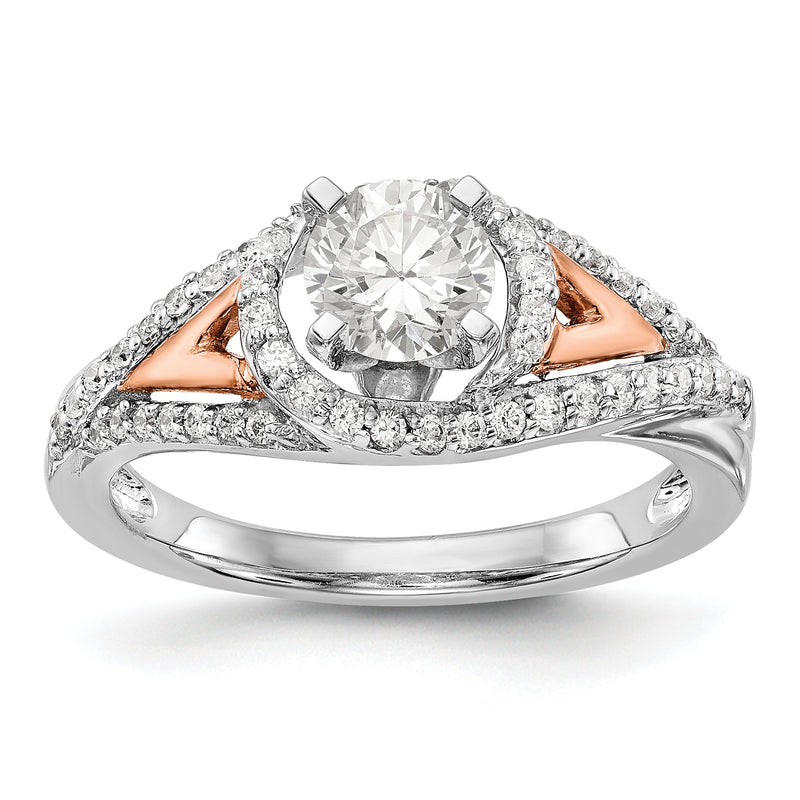 14K Bicolor Verlobungsring mit Peg-Fassung und Zirkonia im Überkreuz-Design