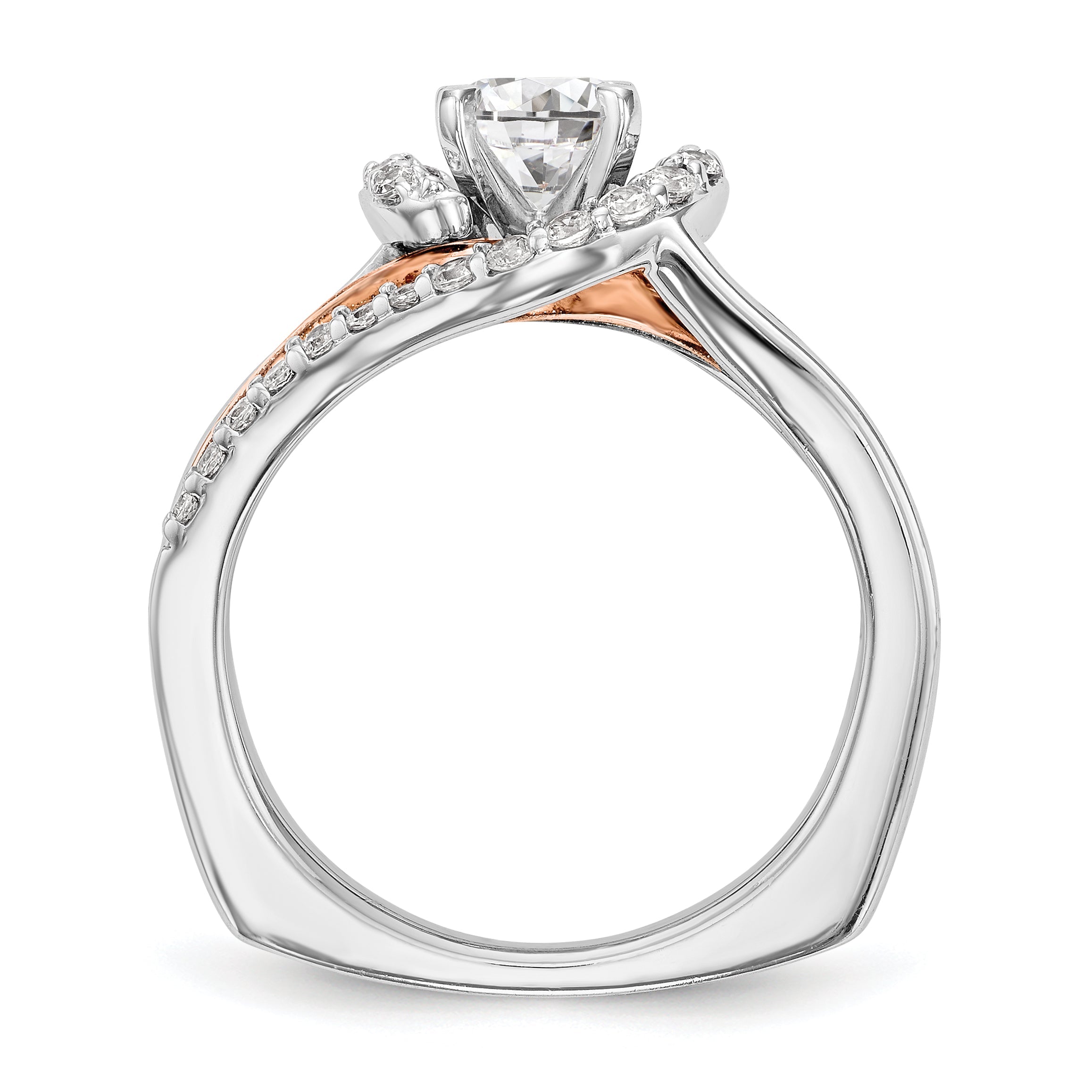 14K Bicolor Verlobungsring mit Peg-Fassung und simuliertem Diamant, überkreuzt