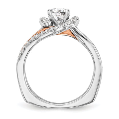 14K Bicolor Verlobungsring mit Peg-Fassung und simuliertem Diamant, überkreuzt