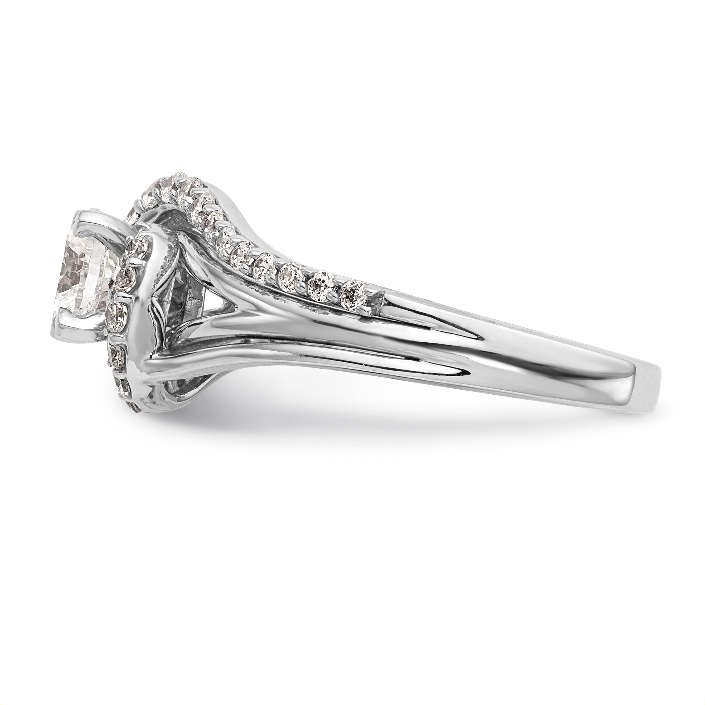 14K Bicolor Verlobungsring mit Peg-Fassung und simuliertem Diamant, überkreuzt