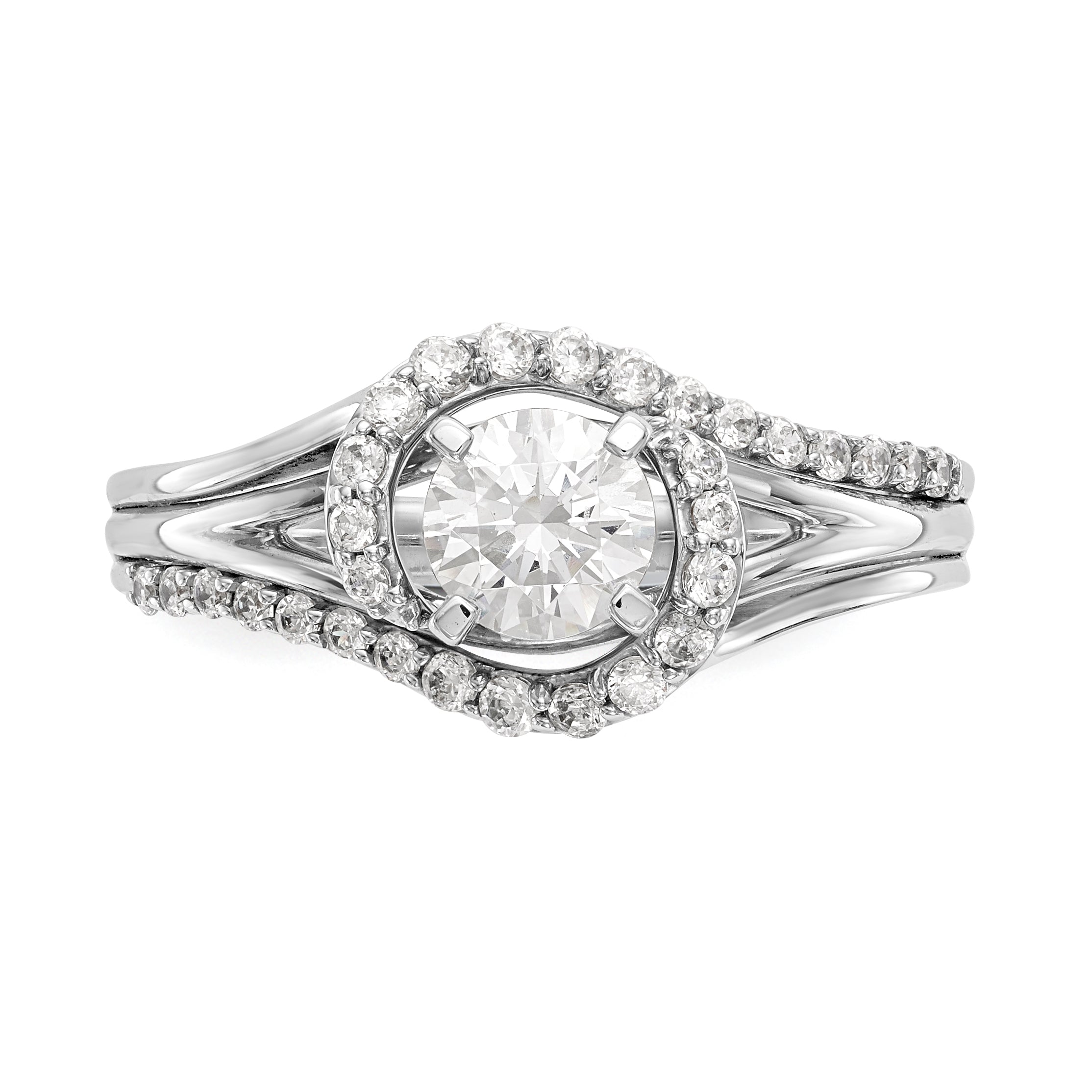 14K Bicolor Verlobungsring mit Peg-Fassung und simuliertem Diamant, überkreuzt