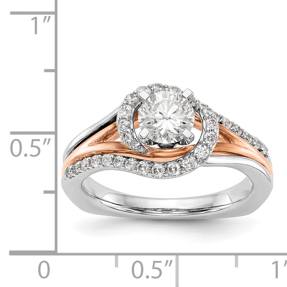 14K Bicolor Verlobungsring mit Peg-Fassung und simuliertem Diamant, überkreuzt